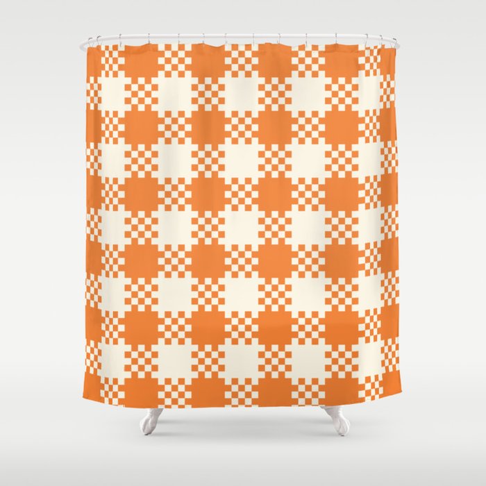 Orange & White Gingham Checkered Pattern Shower Curtain
