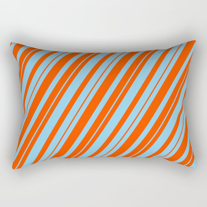 Sky Blue and Red Colored Lined Pattern Rectangular Pillow