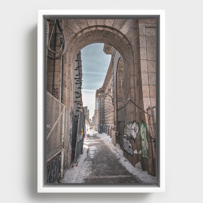 Manhattan Bridge Winter - New York City Photography Framed Canvas