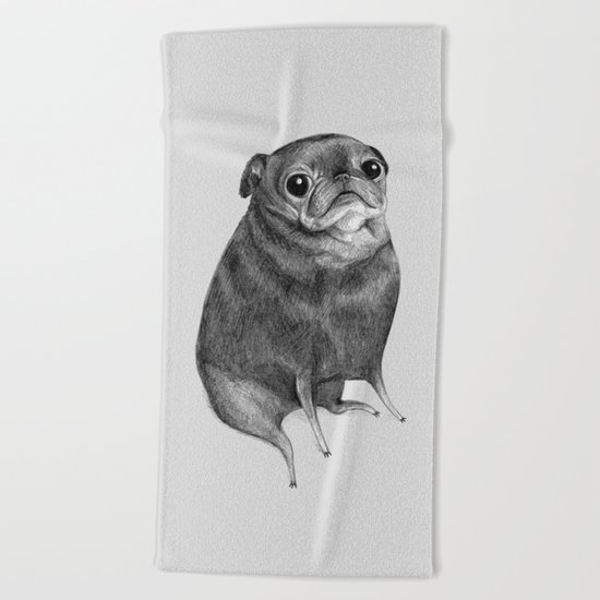 Sweet Black Pug Beach Towel