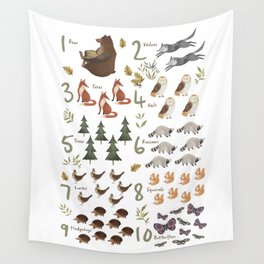 Woodland forest numbers - matches alphabet, for kids / children Wall Tapestry