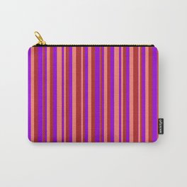 [ Thumbnail: Dark Violet, Salmon & Red Colored Stripes/Lines Pattern Carry-All Pouch ]