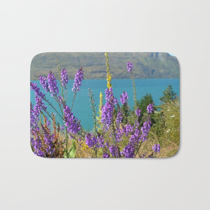 New Zealand Photography - Purple Toadflax By The Blue Water Bath Mat