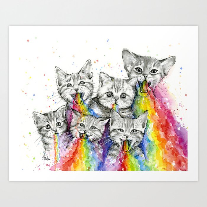 Kittens Puking Rainbows Pattern Art Print