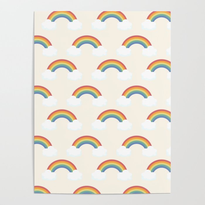 Vintage Rainbow With Clouds Poster