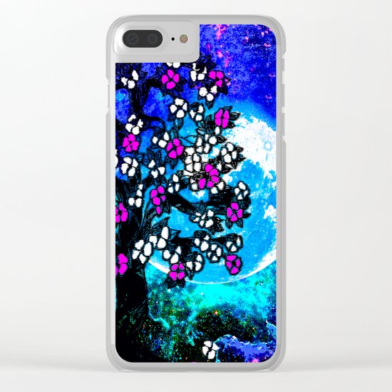 A TREE A MOON AND STARS AT NIGHT Clear iPhone Case