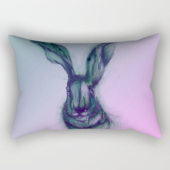 Blue Hare in Pink Rectangular Pillow