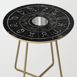 Zodiac astrology wheel Silver astrological signs with moon and stars Side Table
