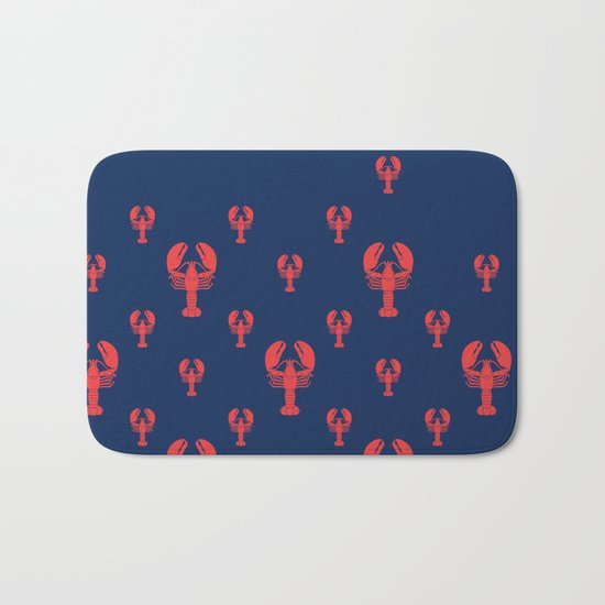 Lobster Squadron on navy background. Bath Mat