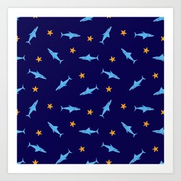 Night Swimming (blue) Art Print
