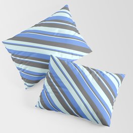 [ Thumbnail: Cornflower Blue, Dim Gray, and Light Cyan Colored Striped Pattern Pillow Sham ]