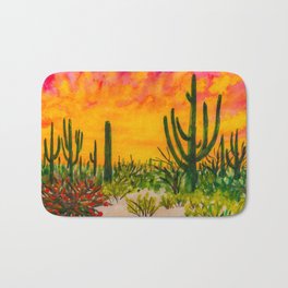 Sonoran Desert at sunset Bath Mat | Ocotillo, Cactuses, Nationalpark, Painting, Saguaro, Landscape, Vibrant, Nature, Arizona, Vivid 