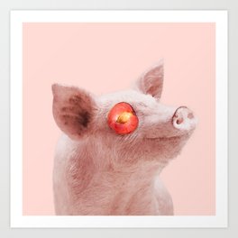 Relaxing piggy with fruits mask in pink Art Print