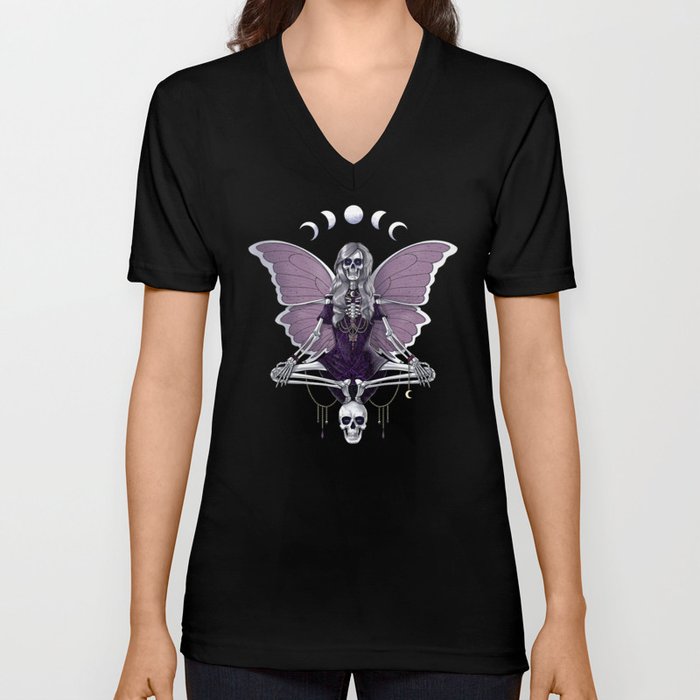 Goth Skeleton Butterfly V Neck T Shirt