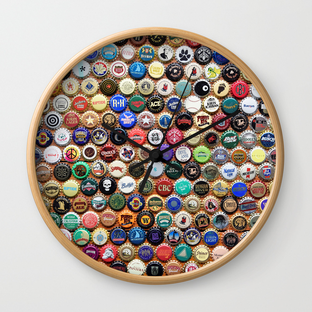 Beer And Ale Bottle Caps Wall Clock By Photosbybob Society6