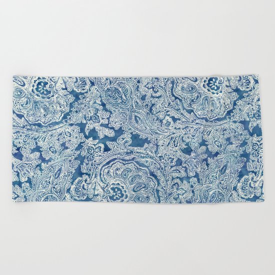 Blue Boho Paisley Pattern Beach Towel
