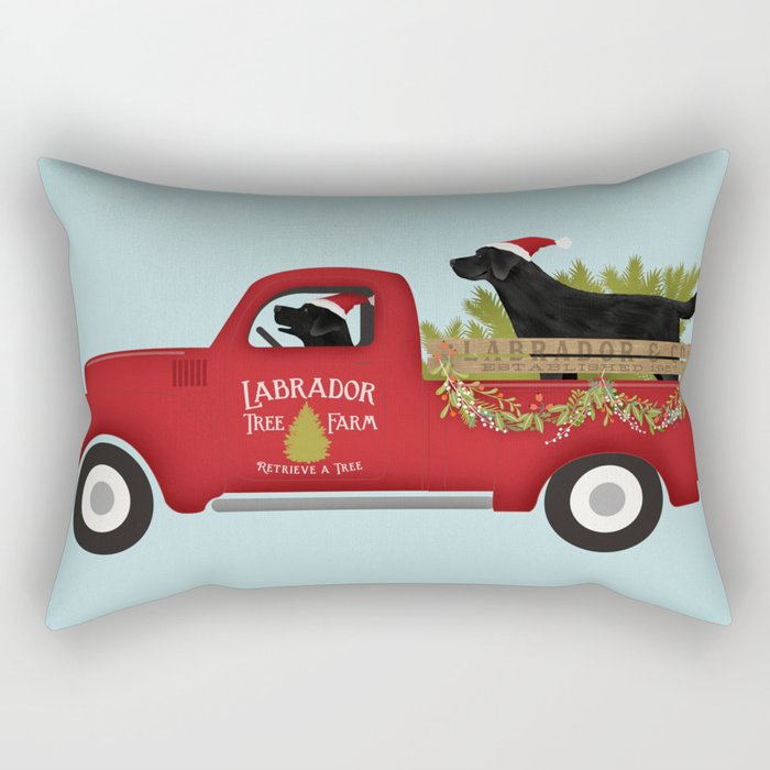 Black lab dog labrador christmas tree farm vintage red truck Rectangular Pillow