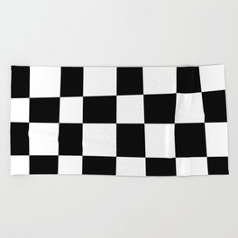 Abstract Checker Pattern 223 Black and White Beach Towel