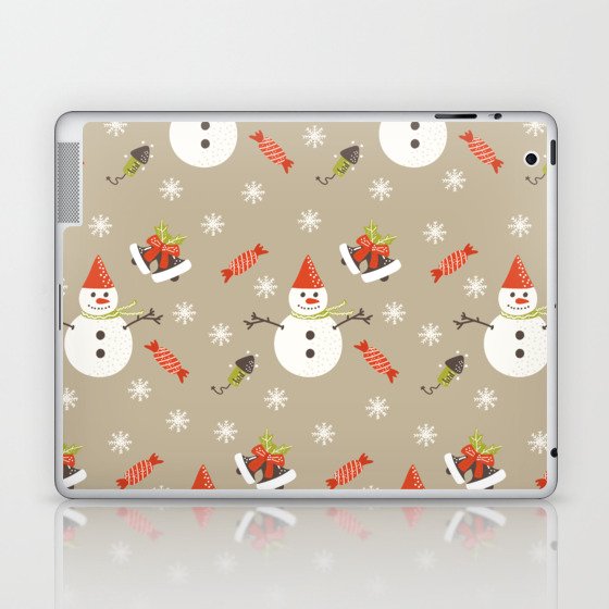 Christmas Pattern Retro Snowman Candy Rocket Laptop & iPad Skin