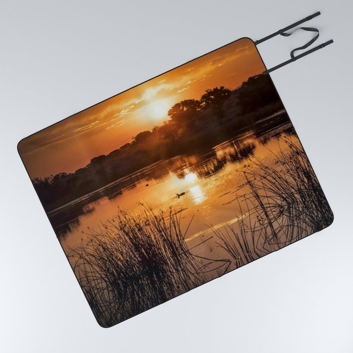 South Africa Photography - Beautiful Sunset Over A Small Lake Picnic Blanket