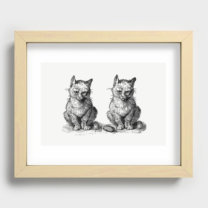 Vintage Victorian Cats Engraving Recessed Framed Print