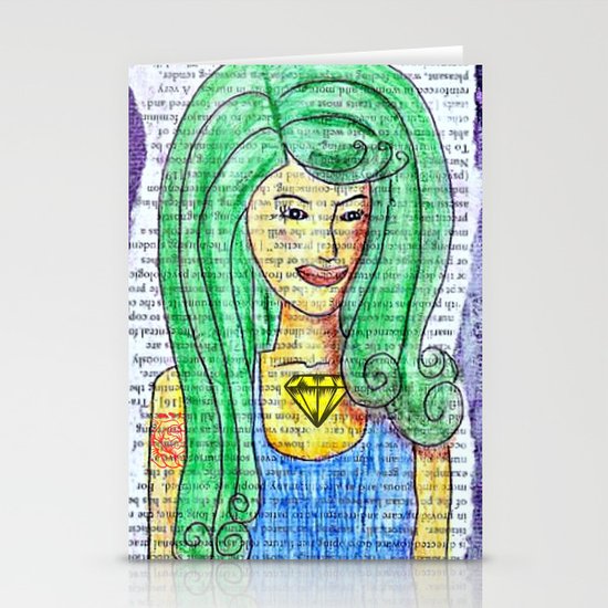 Green Hair Girl Stationery Cards