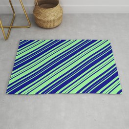 [ Thumbnail: Dark Blue and Green Colored Lines/Stripes Pattern Rug ]