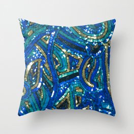 Teal Blue Gold Art Deco Sequin Throw Pillow