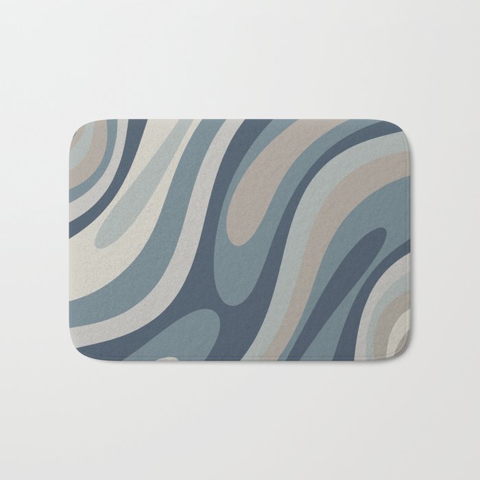 Wavy Loops Abstract Pattern in Neutral Blue Grey Tones Bath Mat