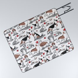 Woof endless love // white background red hearts continuous lined pair of dog breeds Picnic Blanket
