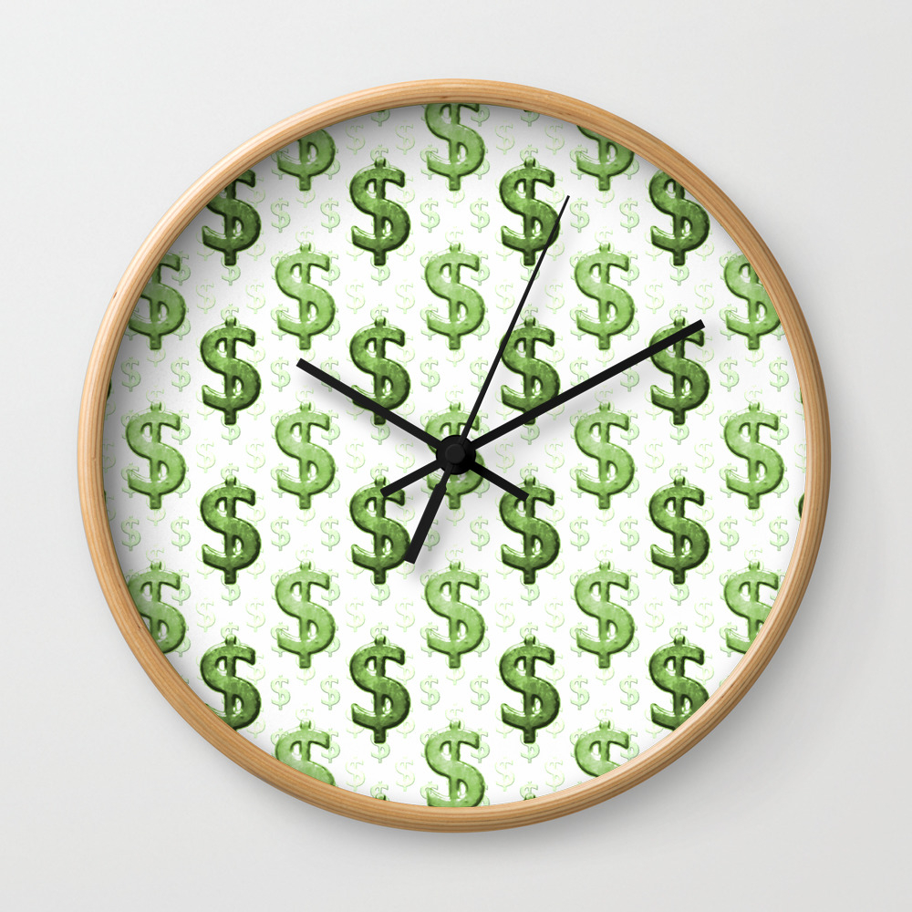 Dollar Sign Pattern Wall Clock by DFLC Prints | Society6