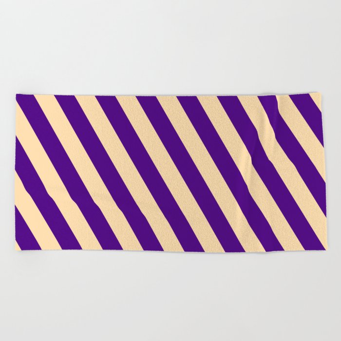 Indigo & Tan Colored Stripes Pattern Beach Towel