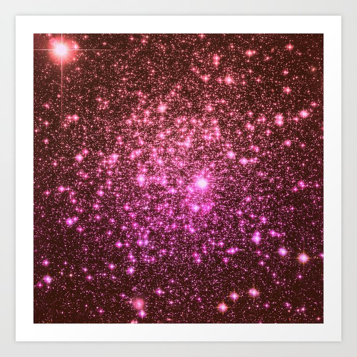 Galaxy Sparkle Stars : Coral Burgundy Pink Art Print