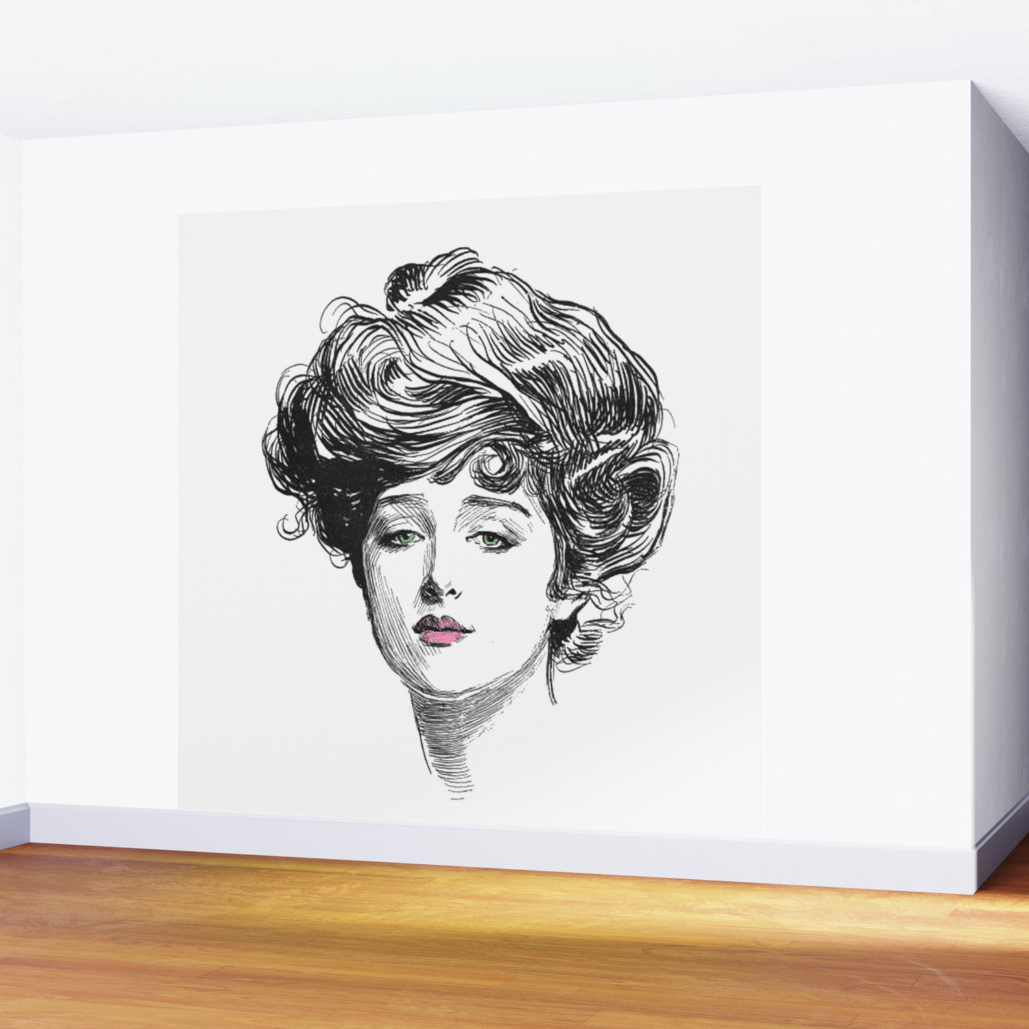 Gibson Girl With Green Eyes And Pink Lips Wall Mural