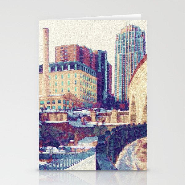 Minneapolis, Minnesota Skyline Stone Arch Bridge Stationery Cards