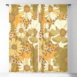 Brown, Orange, Ivory & Green Vintage Flower Pattern Blackout Curtain