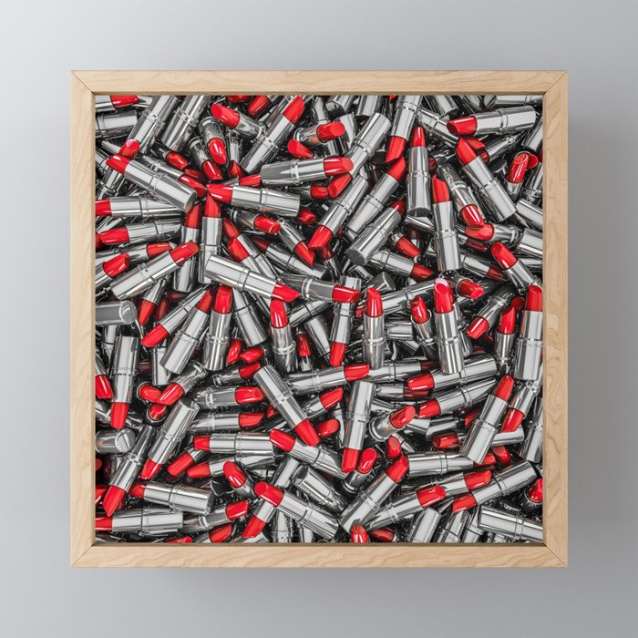 Lipstick chrome / 3D render of red chrome lipsticks Framed Mini Art Print