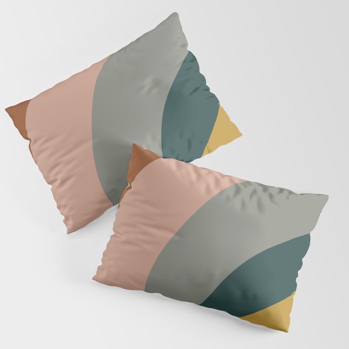 Sonar Minimalist Abstract Pattern in Rust, Blush, Gray, Blue, and Mustard Pillow Sham