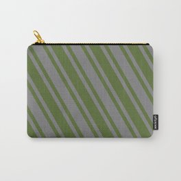 [ Thumbnail: Grey and Dark Olive Green Colored Pattern of Stripes Carry-All Pouch ]