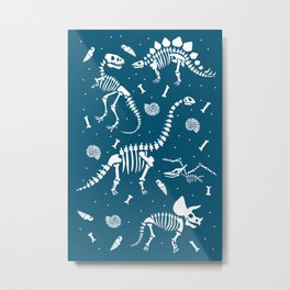 Dinosaur Fossils in Blue Metal Print