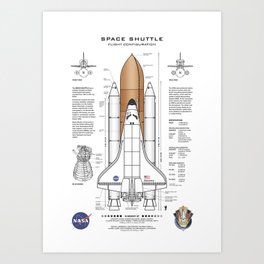 NASA Space Shuttle Blueprint in High Resolution (white)  Art Print