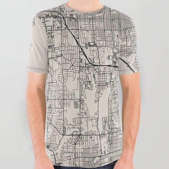 Tacoma, USA - City Map in Black and White - Aesthetic All Over Graphic Tee