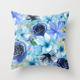 Blue Floral Watercolor  Throw Pillow