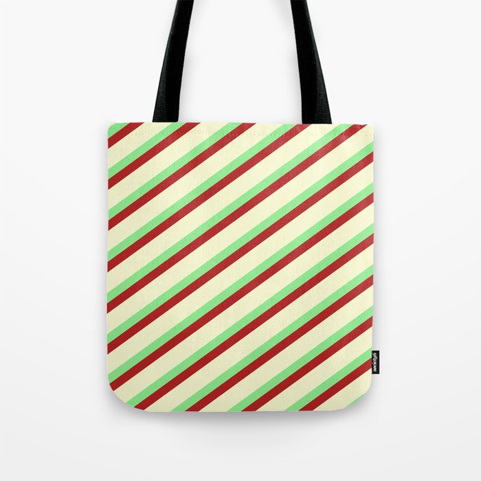 Light Green, Red, and Light Yellow Colored Lined/Striped Pattern Tote Bag