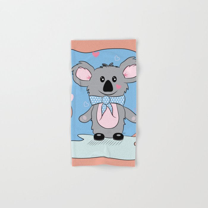 Cartoon Koala Bear with Hearts Hand & Bath Towel