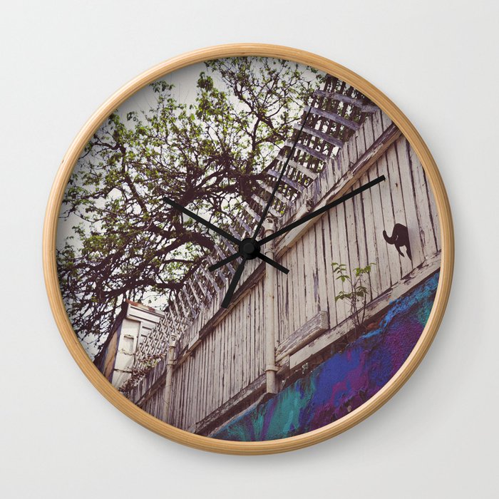 cat in fence Wall Clock