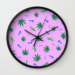 Weed Leaf, Bongs, Pipes, Joint, Blunts Pattern Wall Clock