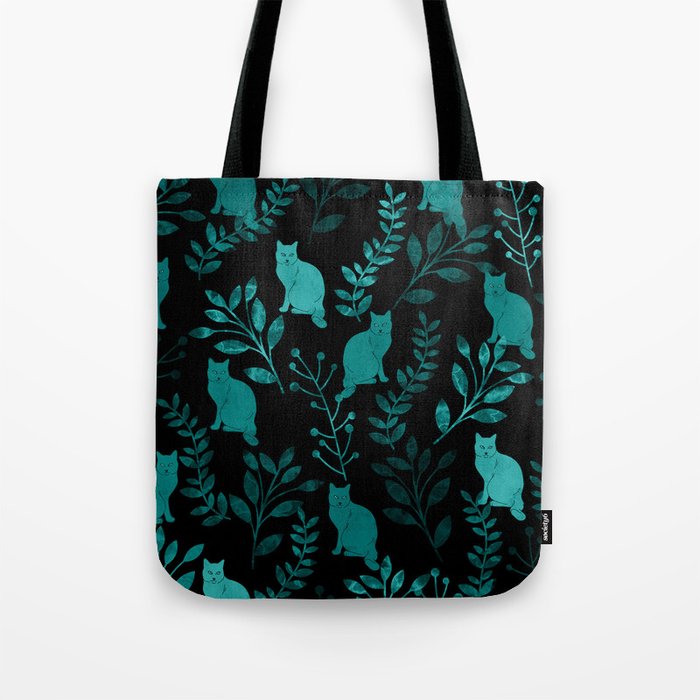 Watercolor Floral and Cat IV Tote Bag