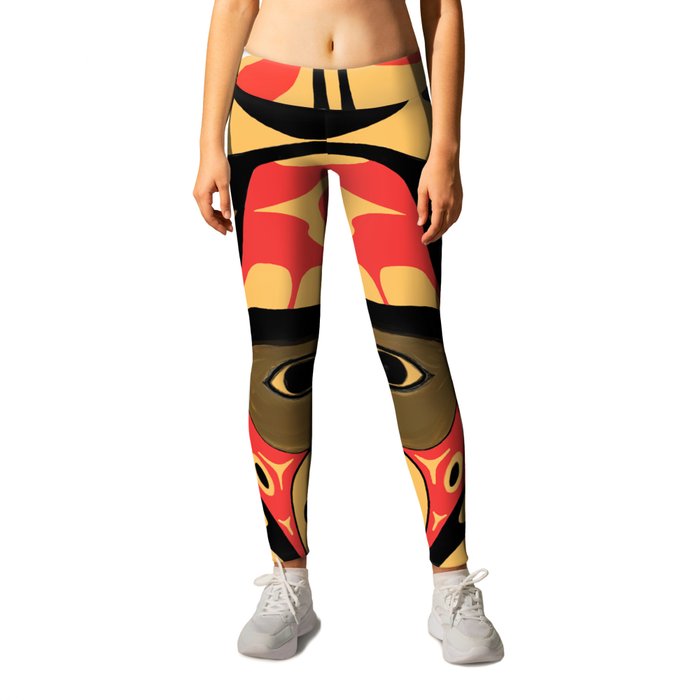 Flat style icon with tribal mask symbol. Native American Indian drawing.  Indigenous symbol. Leggings by Daniel Avram