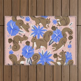 Squirrels & Blooms – Tawny & Blue Outdoor Rug